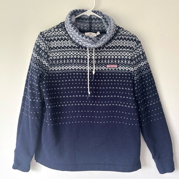 Vineyard Vines Fair Isle Sweater Fleece Relaxed Funnel Neck Shep Shirt Blue - Picture 1 of 8
